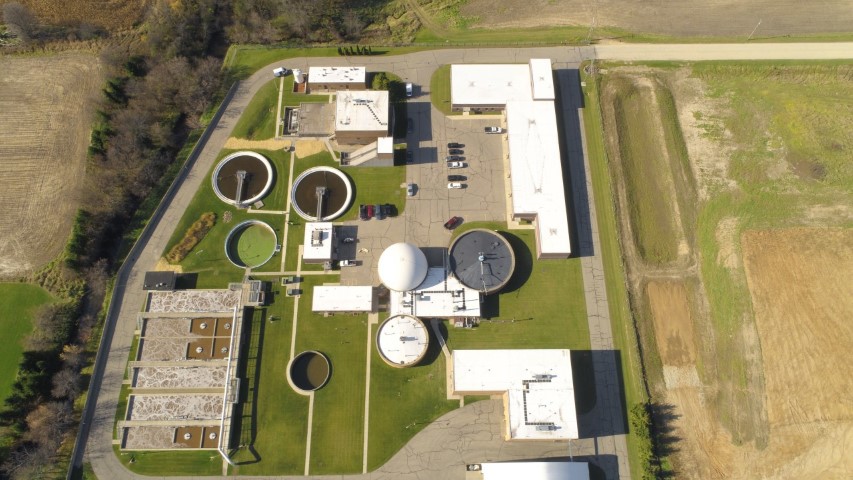 Areal view of a facility to illustrate the complexity of wastewater treatment plant maintenance.
